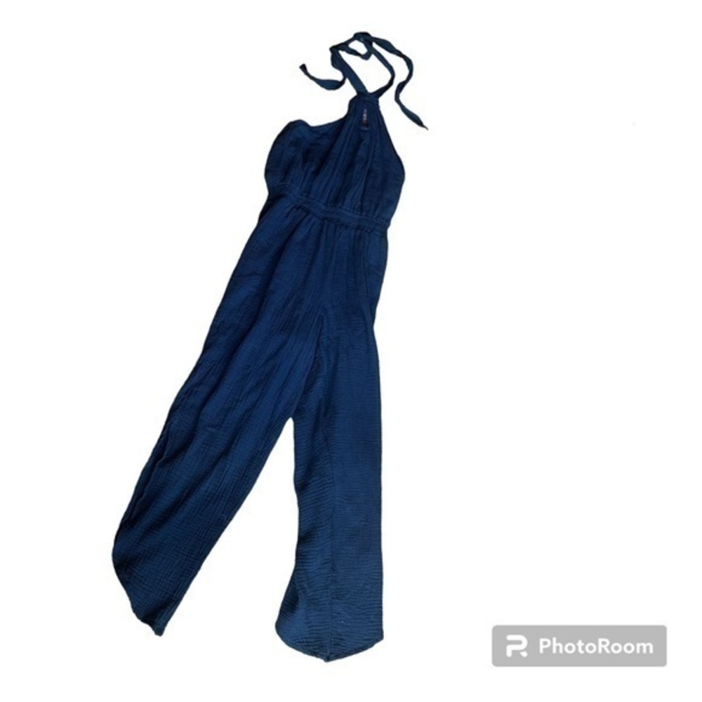 New York and Company navy blue halter top jump suit